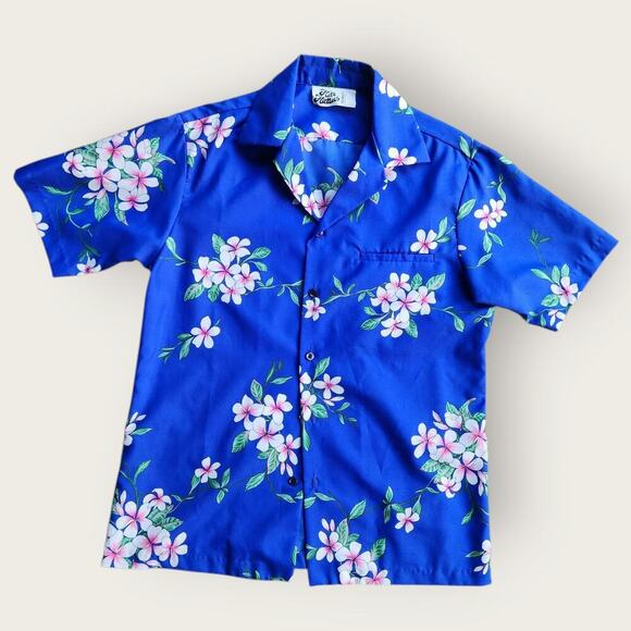 Hilo Hattie's Hawaiian Shirt Men's Sz M Blue Floral Button Down USA Made VTG - Picture 1 of 6